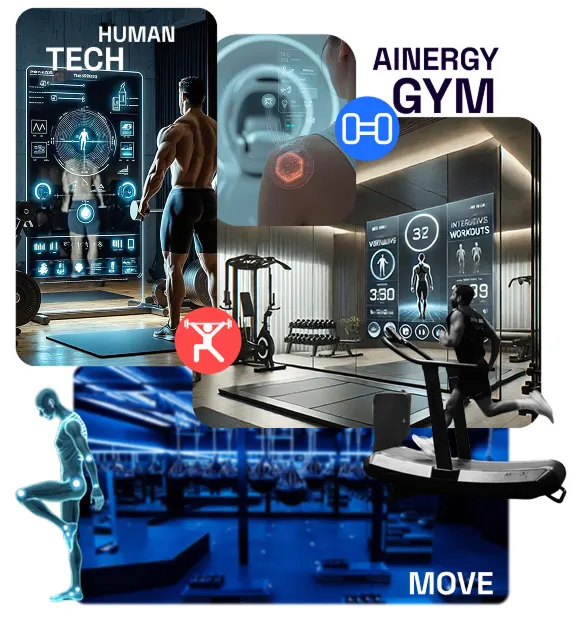 Moodboard concept AInergyGym : salle de sport futuriste 2050 avec Human Tech et Move