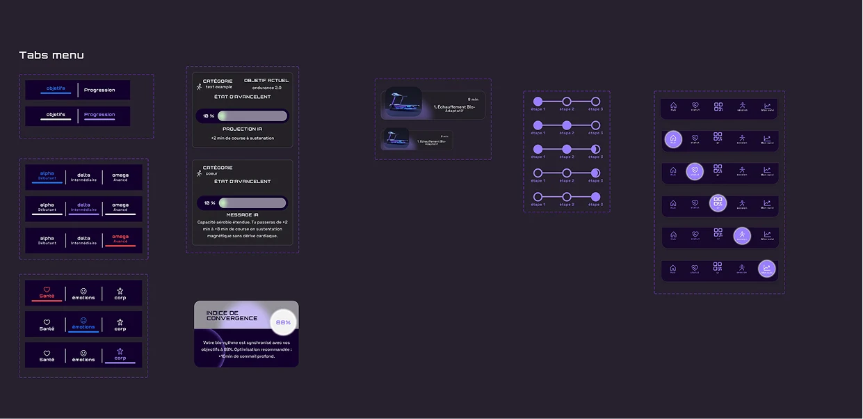 Design system AInergyGym : boutons, icônes, logo, composants UI et navigation